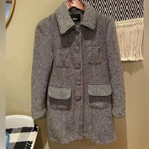 MOSSIMO VINTAGE HOUNDSTOOTH TWEED BLACK AND WHITE WOOL TRANCH COAT SIZE S